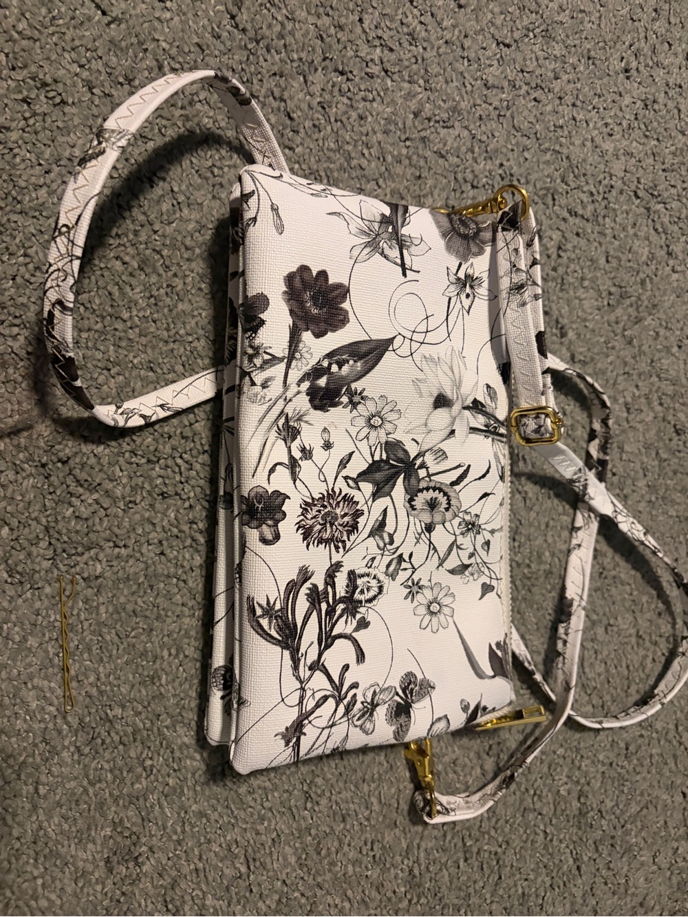 Floral Print Crossbody Bag in White and Black - Women's Shoulder Bag